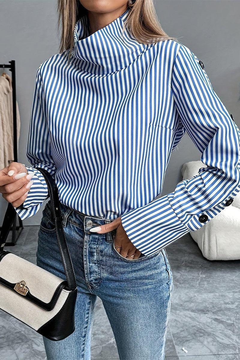 Sablelle Blue Striped High Neck Top