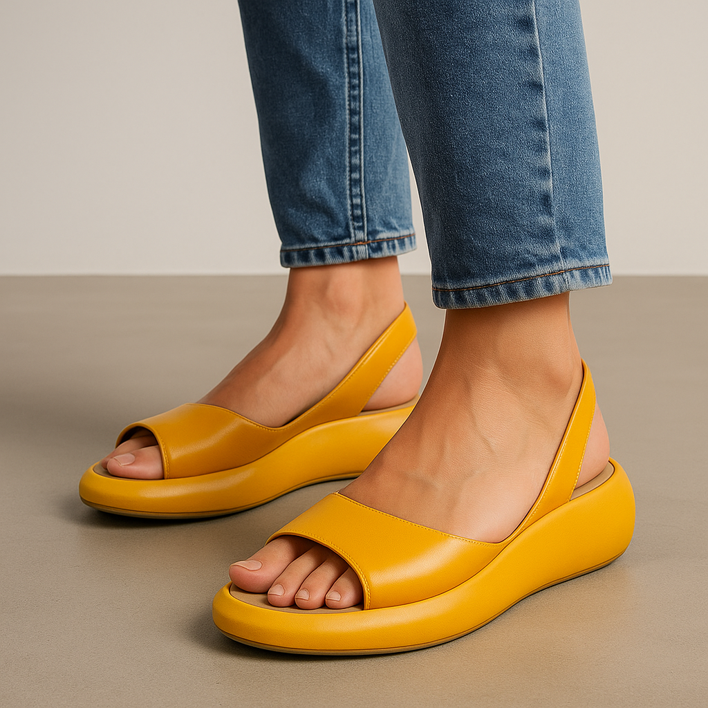Wedge Heel Sandals Open Toe Leather Look