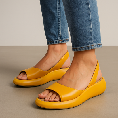Wedge Heel Sandals Open Toe Leather Look