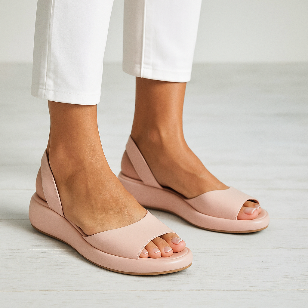 Wedge Heel Sandals Open Toe Leather Look