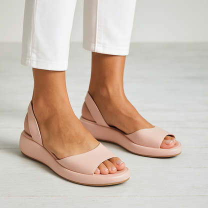 Wedge Heel Sandals Open Toe Leather Look