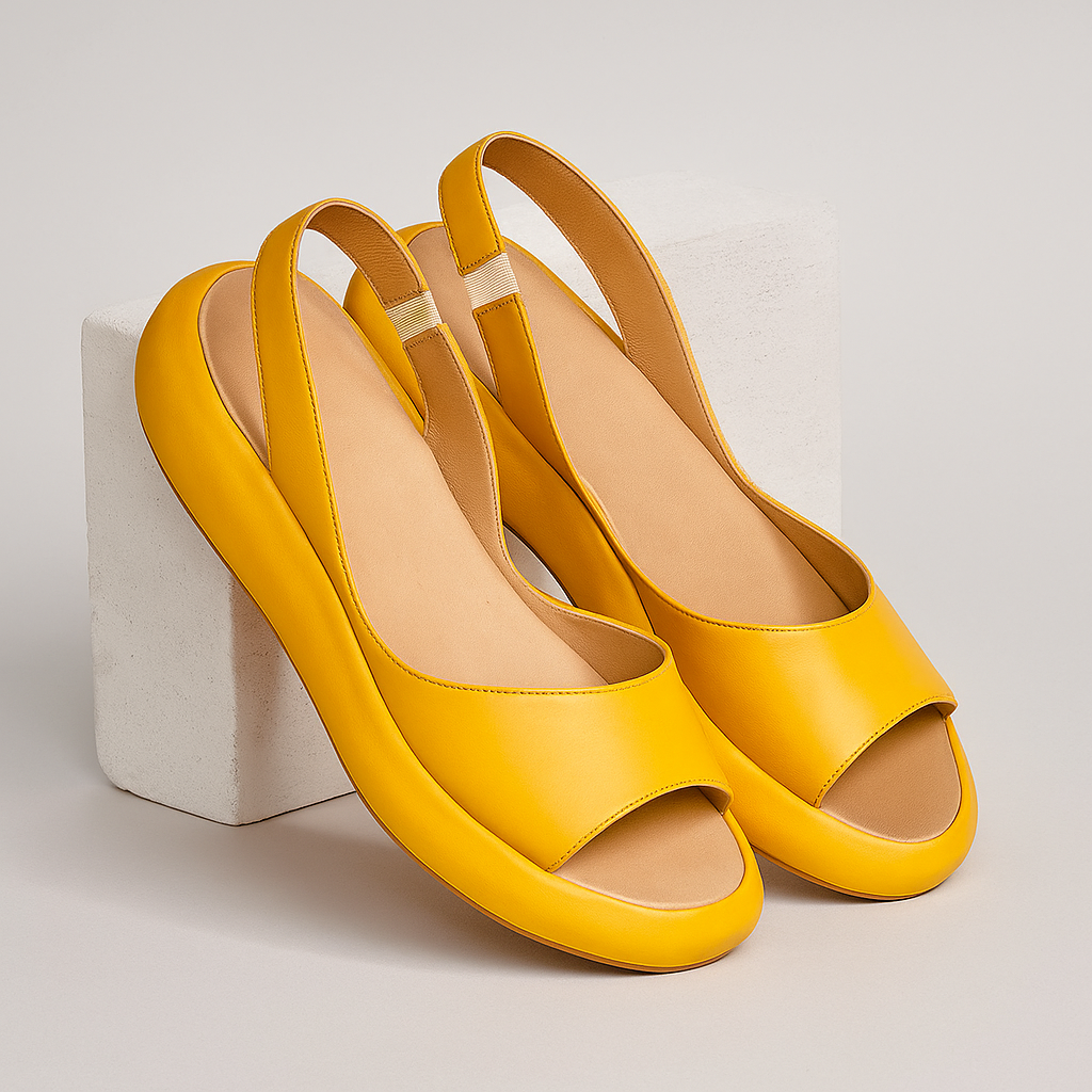 Wedge Heel Sandals Open Toe Leather Look