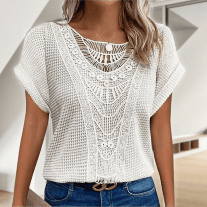 Elegant Boho Chic Women Top Lace Detail Relaxed Fit