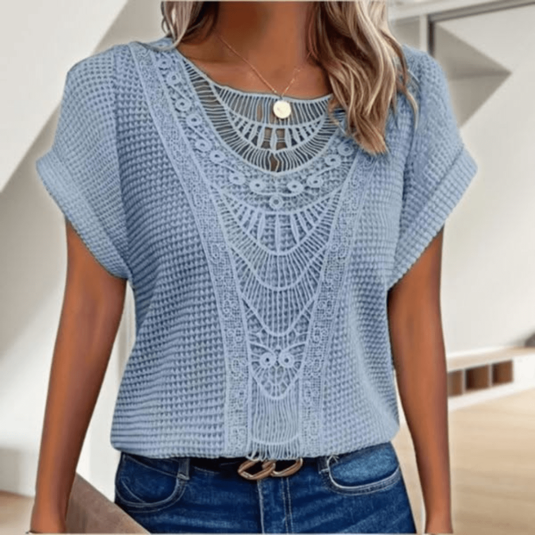 Elegant Boho Chic Women Top Lace Detail Relaxed Fit