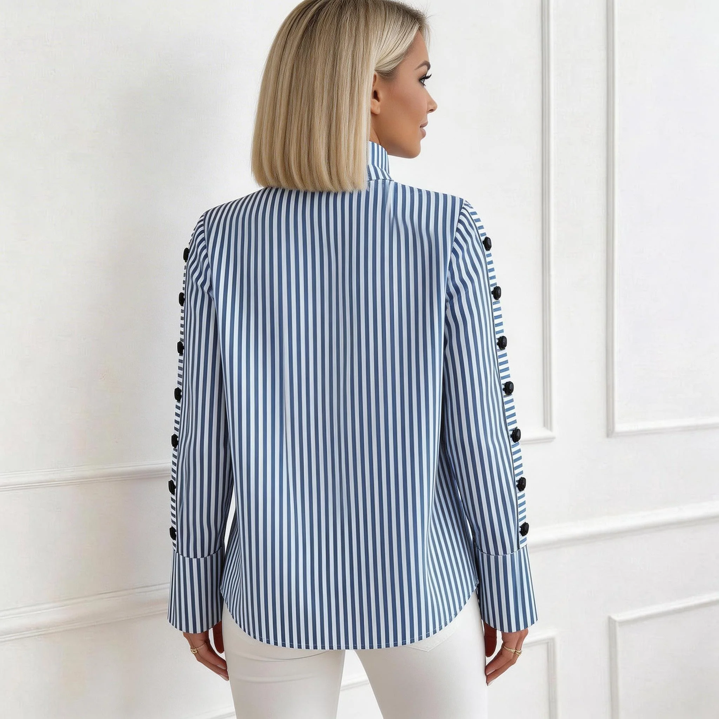 Sablelle Blue Striped High Neck Top