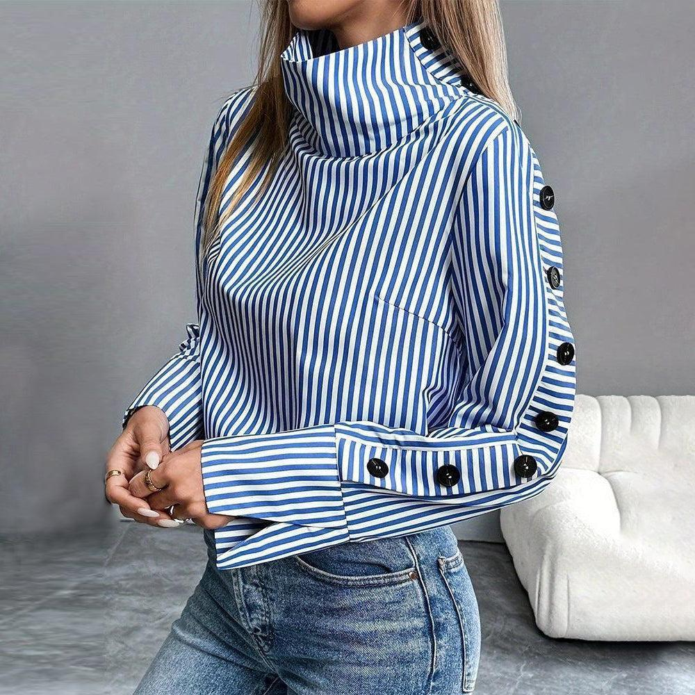Sablelle Blue Striped High Neck Top