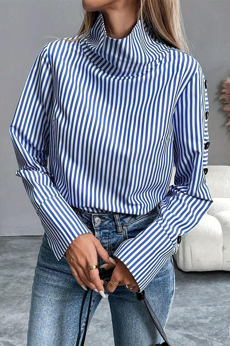 Sablelle Blue Striped High Neck Top