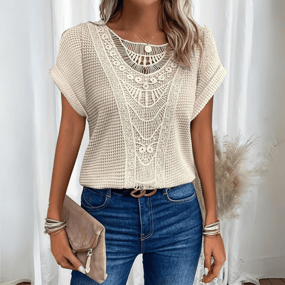 Elegant Boho Chic Women Top Lace Detail Relaxed Fit