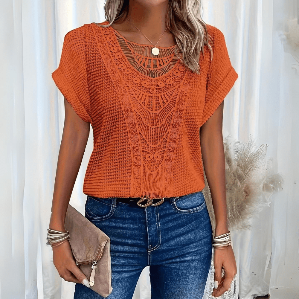 Elegant Boho Chic Women Top Lace Detail Relaxed Fit