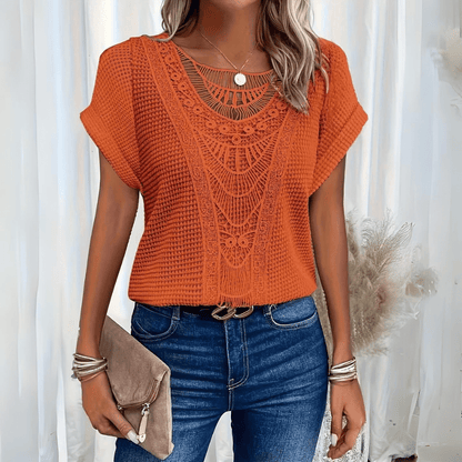 Elegant Boho Chic Women Top Lace Detail Relaxed Fit