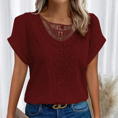 Elegant Boho Chic Women Top Lace Detail Relaxed Fit
