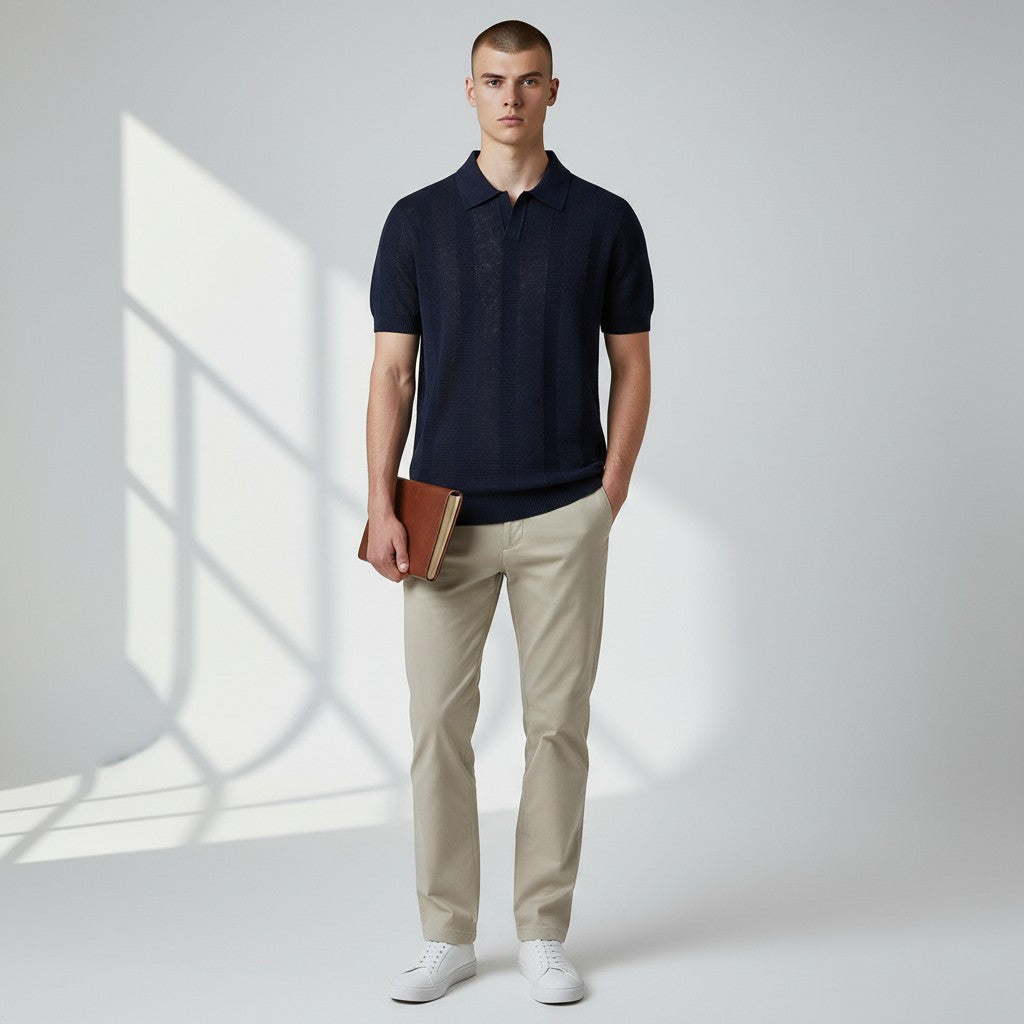 SANTE | Textured Panel Polo Shirt